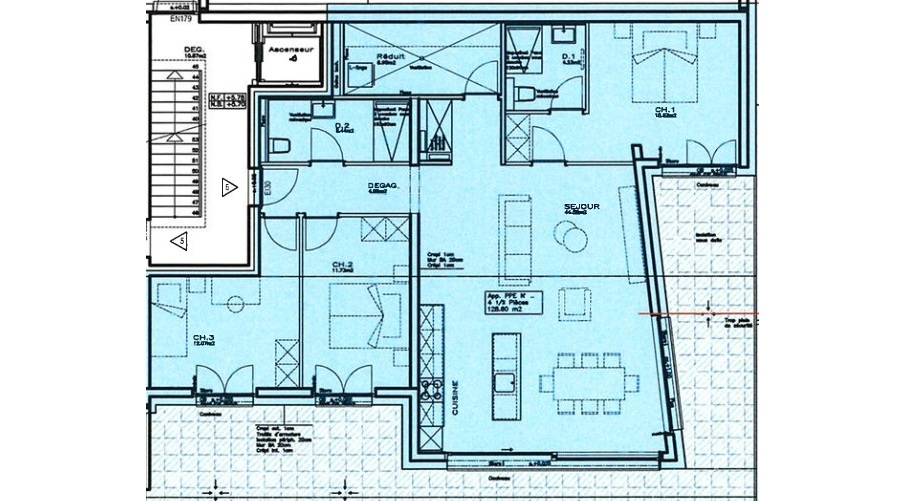 Plan appartement R2A2 – R+2 bâtiment A